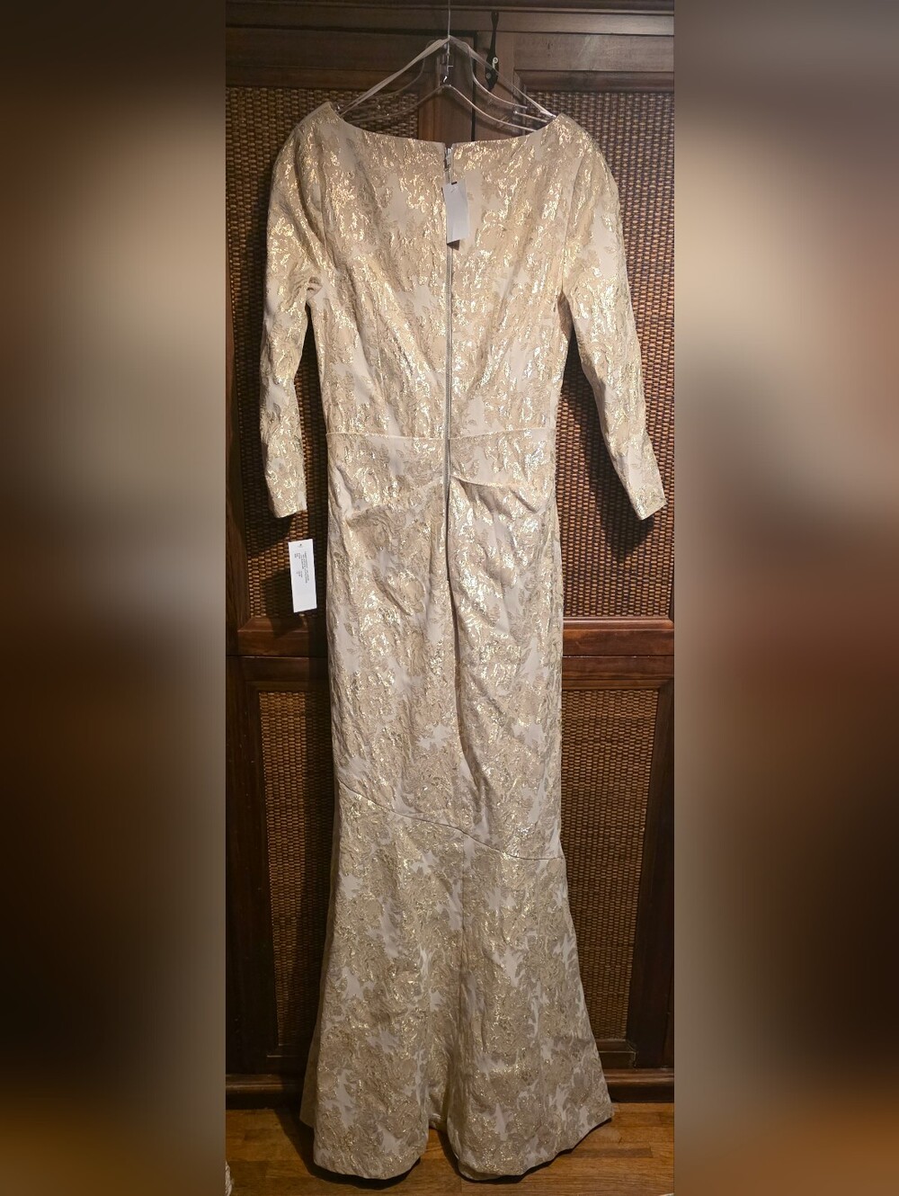 Teri Jon By Rickie Freeman NWT Size 10 Long-Sleeve Gold Lace Mermaid Gown PTP 19 - Picture 6 of 10